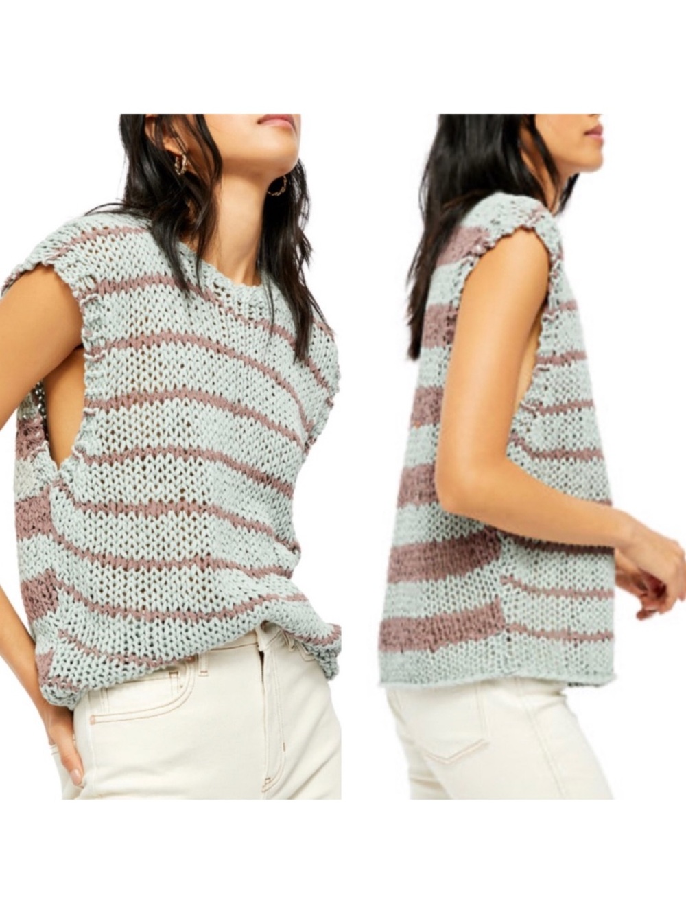 Free People chunky knit striped sweater tank Wave after Wave